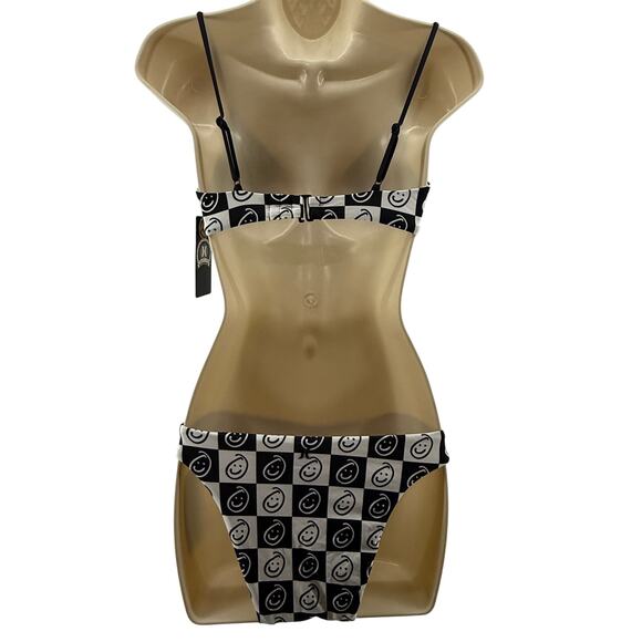 Hurley Black White Smiley Plaid Scoop Bralette Bikini Top Womens Medium - Picture 6 of 6